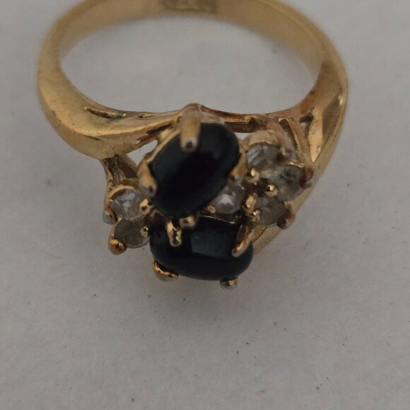 Vintage SETA faux onyx Clear Rhinestone Gold Tone Ladies Ring Size 6 - Picture 3 of 4